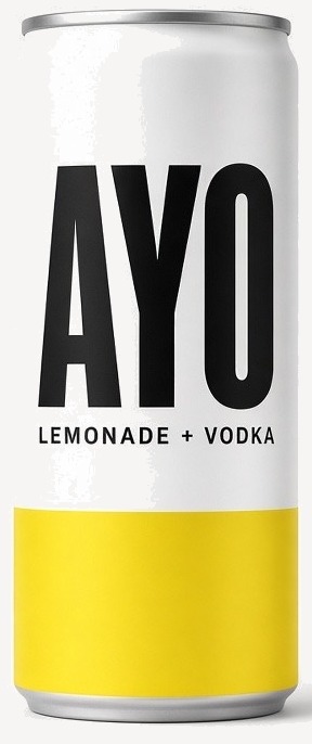 White can. Ayo. Lemonade and vodka. Yellow band.