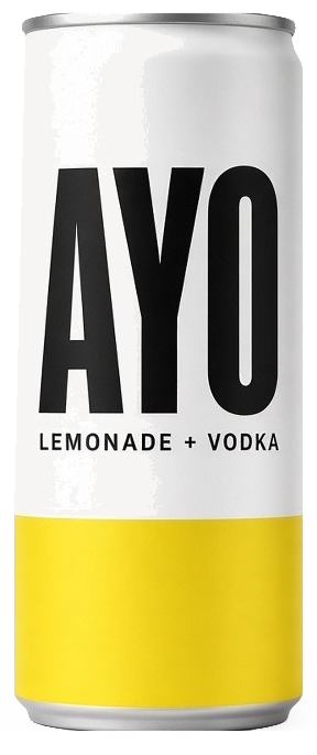 White can. Huge black AYO. Lemonade and vodka. One yellow band.